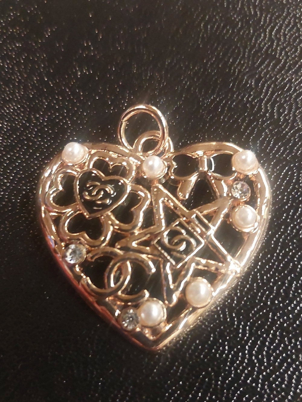 CC Gold Heart Charm Pendant with Pearls and Crystals
